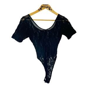 VTG Lace Body Suit Short sleeve sheer punk 90s Goth Core size Small